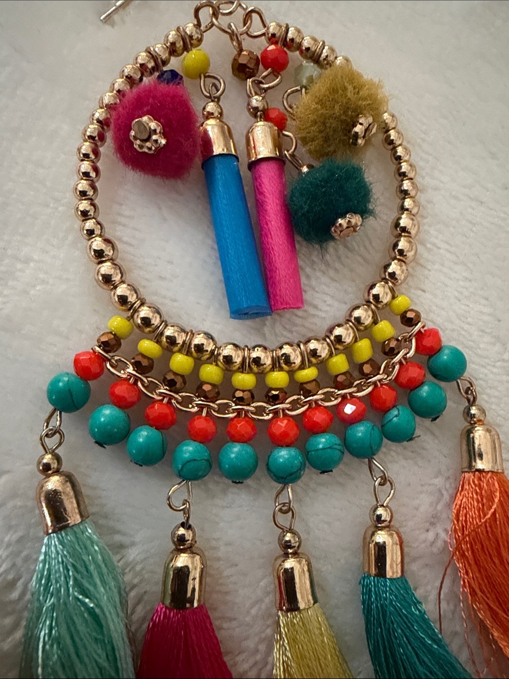 Zara Multicolor Tassel Hoop Earrings in Teal, Pink, Yellow, Orange & Blue NEW - Picture 4 of 6